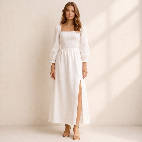 Reformation Dresses & Skirts - Reformation Womens Gitane Linen Dress S White Midi Cottagecore Bridal Romantic